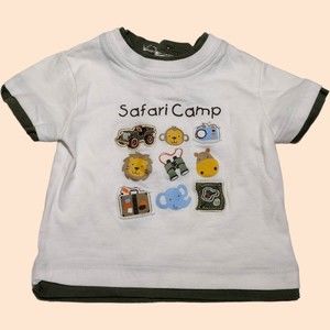 Kids Play 0-3 Months 3-Button Up Safari Camp Animals Icons White Shirt Top